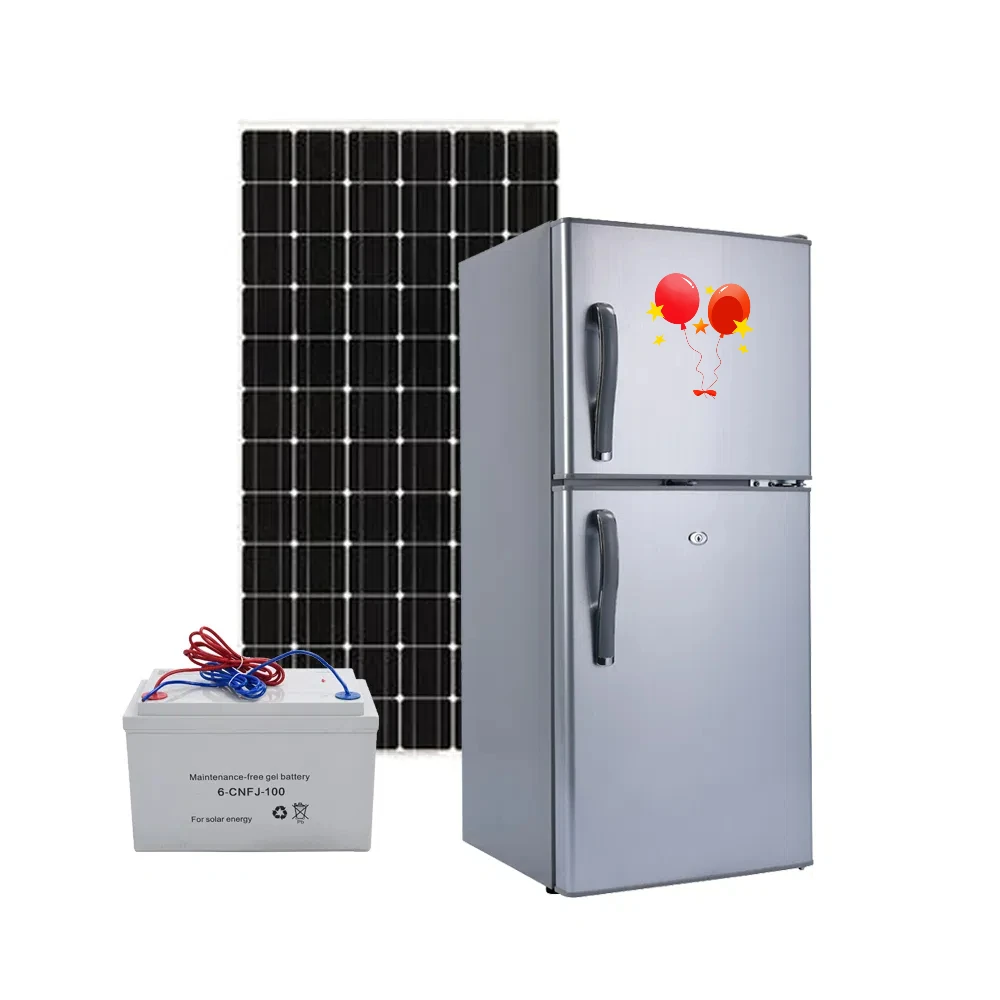 Factory price solar powered dc 12V domestic appliances 98L upright double door refrigerator solar  refrigerator