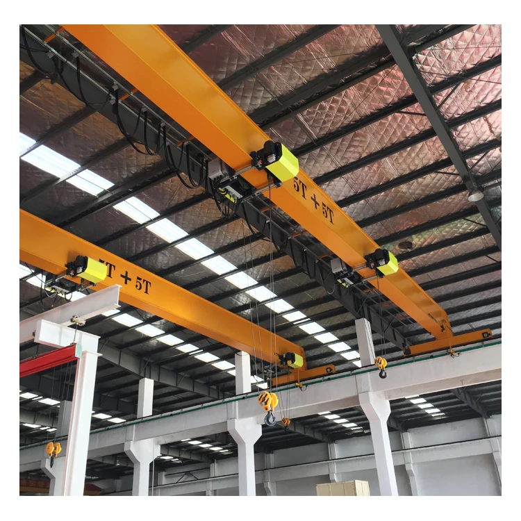Hot sale 5ton + 5 ton single girder beam overhead bridge crane with double electric hoist and smart Anti-sway device in workshop