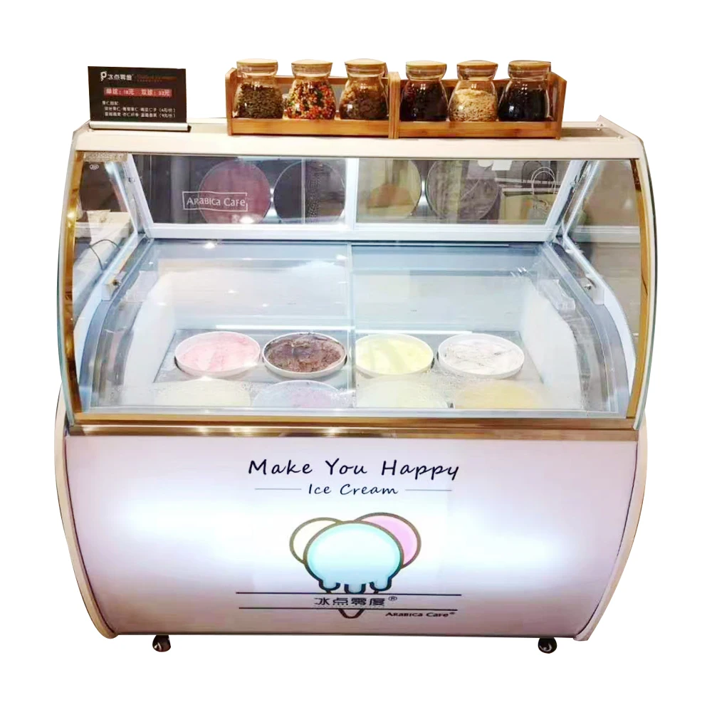 Commercial Transparent Glass Ice Cream Display Freezer Topping Open Freezer For Ice Cream On Sale