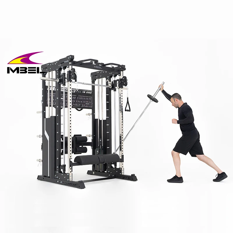 PJ 4 in 1 Rack Mutli Function Station Strength Training Weightlifting Bearings Barbell All In One Gym Cable smith machine
