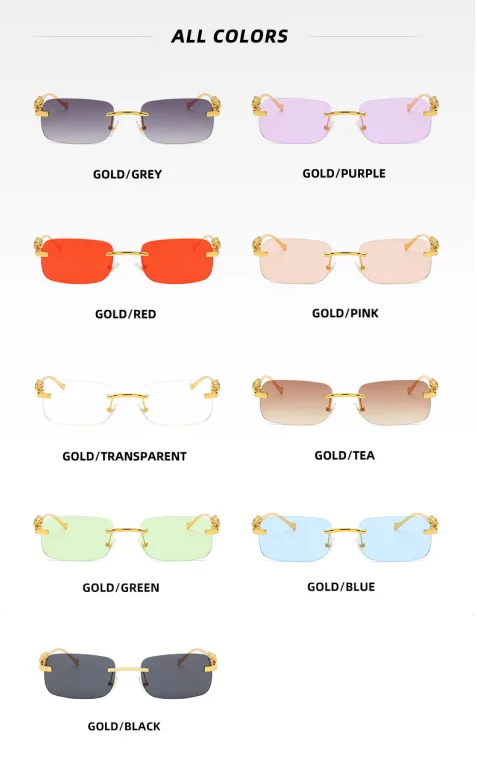 2572 New Metal Leopard Men Frameless Glasses Rimless Rectangular Sunglasses For Female