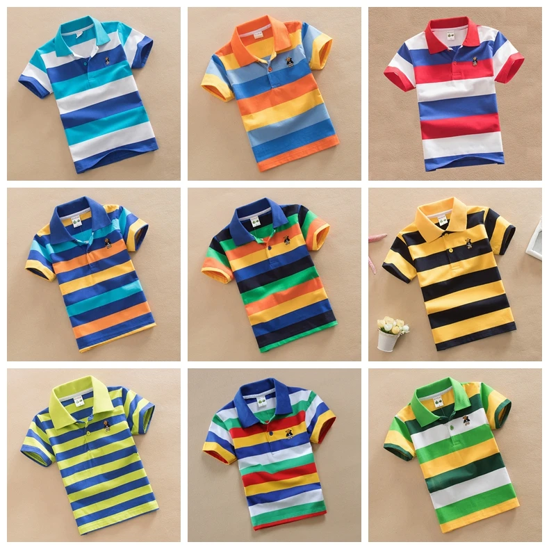 Wholesale Summer Custom Embroidery Design Cotton Boys T-Shirts Stripe Polo Shirts For 2-14 Years