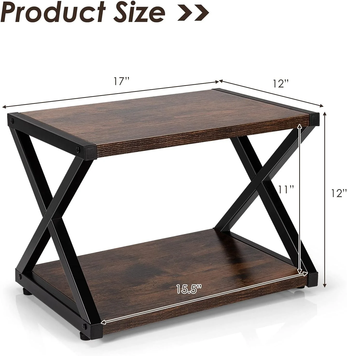 2-Tier Desktop Printer Stand Wood Storage Book Shelf 4 Adjustable Anti-Skid Pads X-Shaped Tabletop Storage organizer Office