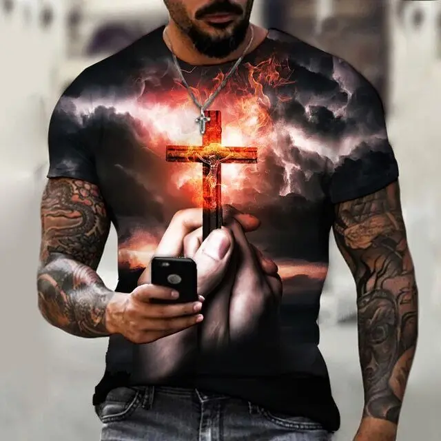 Free Shipping Plus Size Custom Jesus Christ Cross T-Shirt 3D Printed Short Sleeve O-Neck Size XXS-6XL
