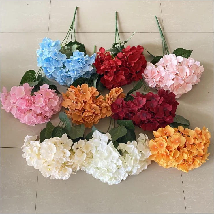 Wholesale artificial silk hydrangea flower bouquet for wedding and home decorative