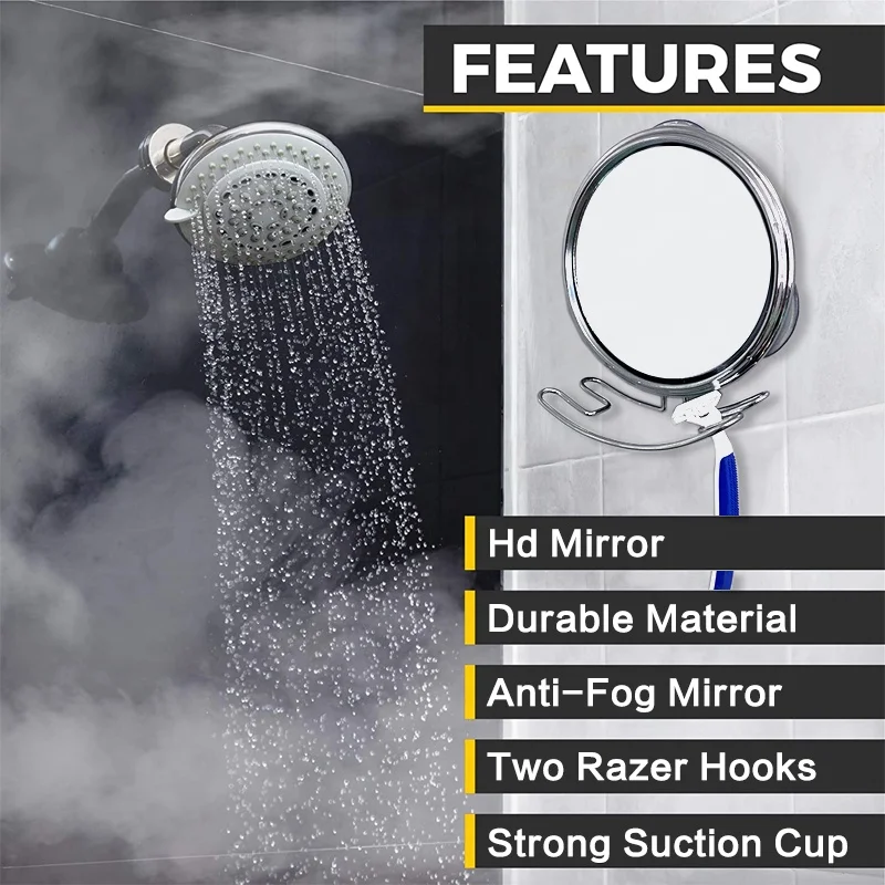 
HELI Fogless make up mirror with razor holder and Tool-Free Mount via suction cups chrome makeup mirror,shaving,table mirror 