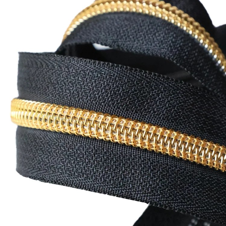 High quality nylon 5# plating color zipper in roll customized nylon long chain zipper for shoes boots long chain  nylon zipper