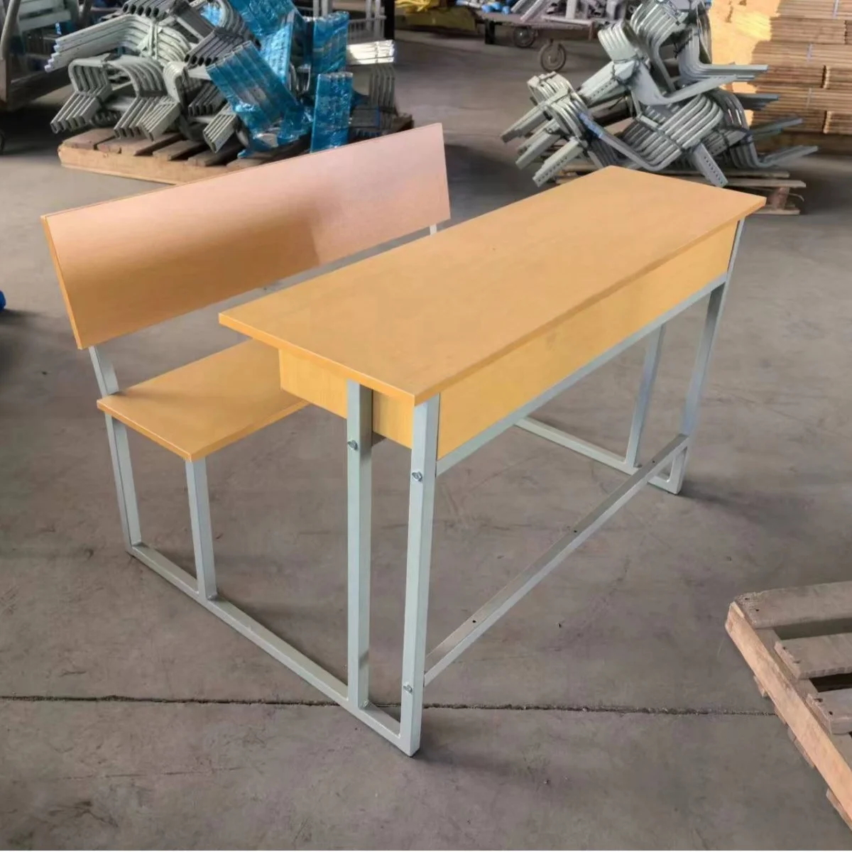 SF-1049,Manufactory Double School Desk And Chair Set Student Desk And Chair Wood School Furniture Set School Table And Bench