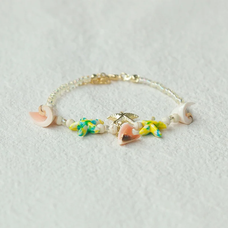 Summer Beach Bohemian Jewelry Starfish Shell Gravel Beaded Bracelet for Travel Souvenir Gifts