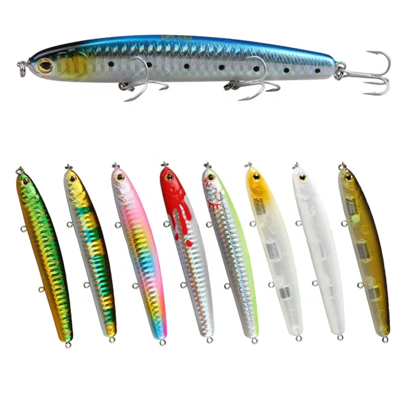 LUTAC Sinking Pencil 110mm/20g VMC Treble hook Flaming head ABS Plastic Long casting lead sinker Noise Model Hard Fishing lure