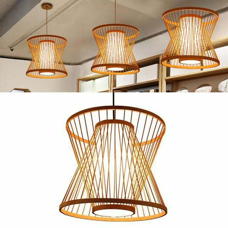 ZG Handmade Natural Woven Hanging Lamp Creative Rattan Chandelier Lighting Restaurant Hotel Bamboo Pendant Light