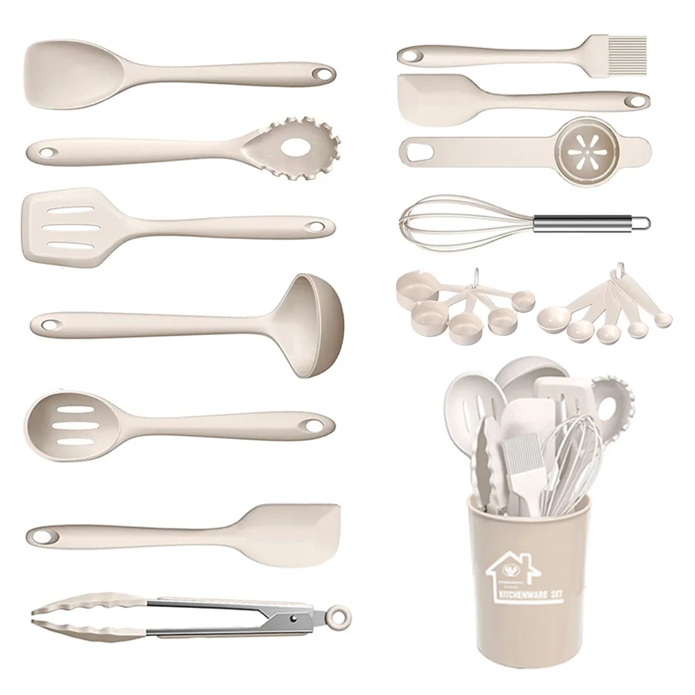 Kitchen Appliances Accessories Cookware Sets Cooking Tool Silicone Kitchen Utensils Set With Wooden Handle For Cooking