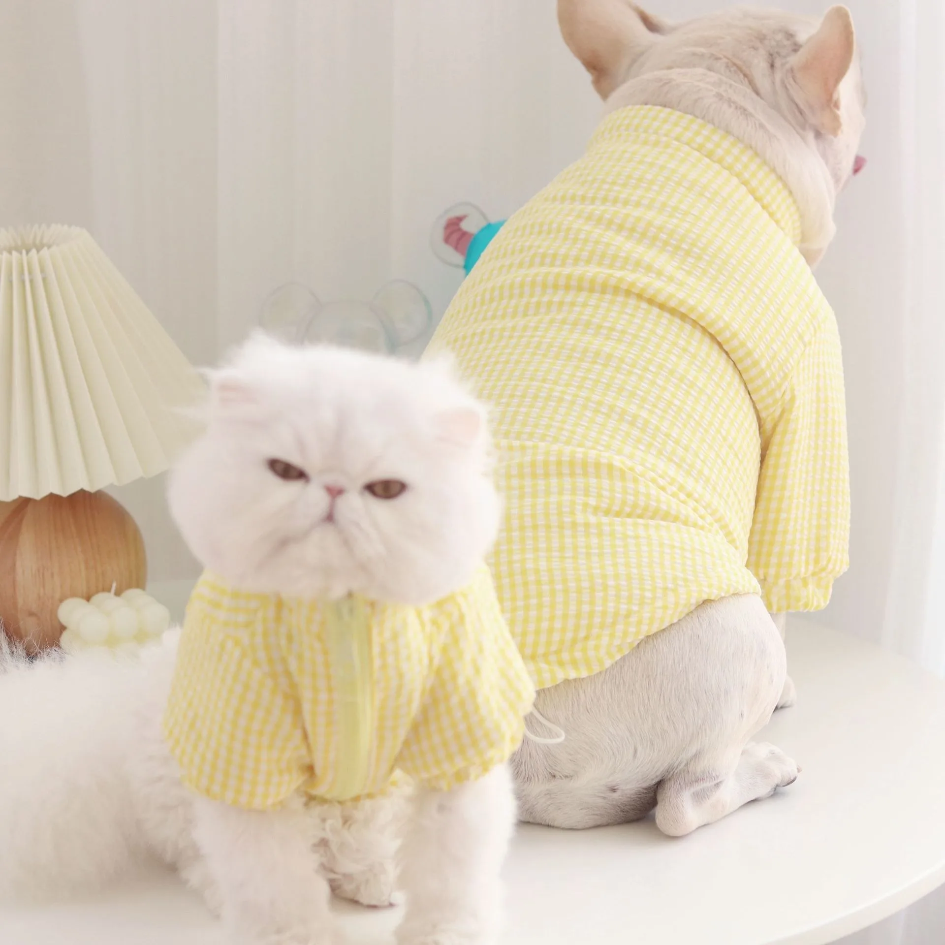 High quality pet clothing autumn and winter thick plaid pet cotton coat French bulldog pet clothes