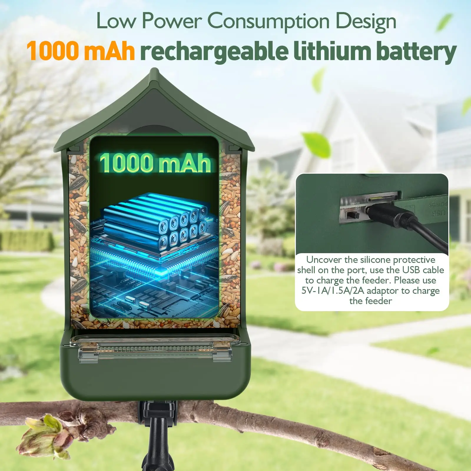 Wholesale rechargeable night vision smart bird feeder camera window squirre humming automatic bird feeder