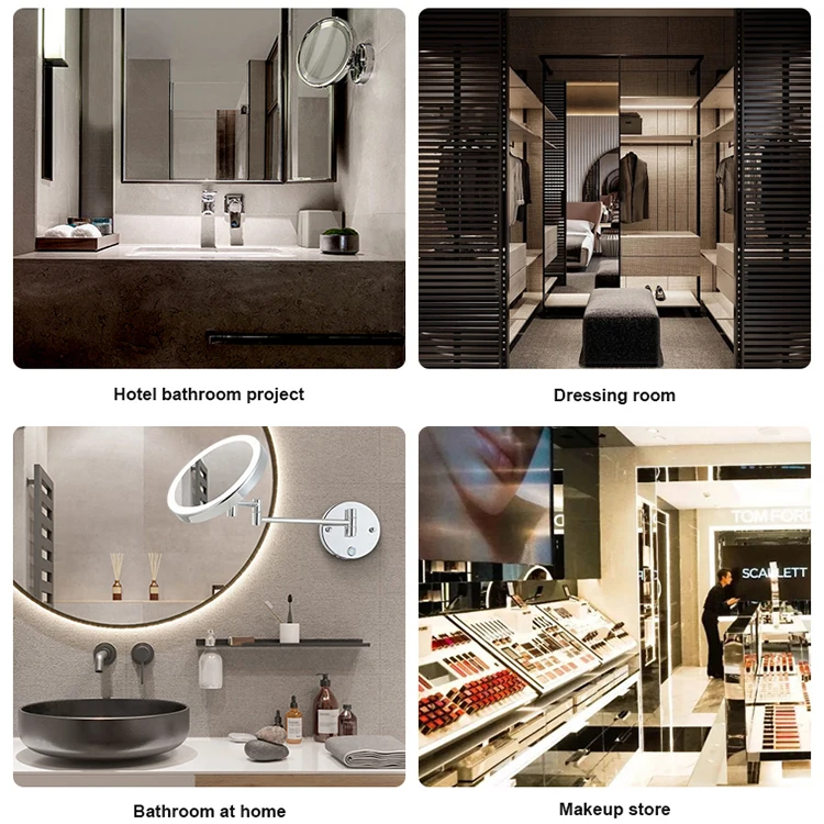 Wholesale Prices Custom Logo LED Double Sided Wall Mounted Mirror Retractable Cosmetic Mirror Lighted Makeup Mirror