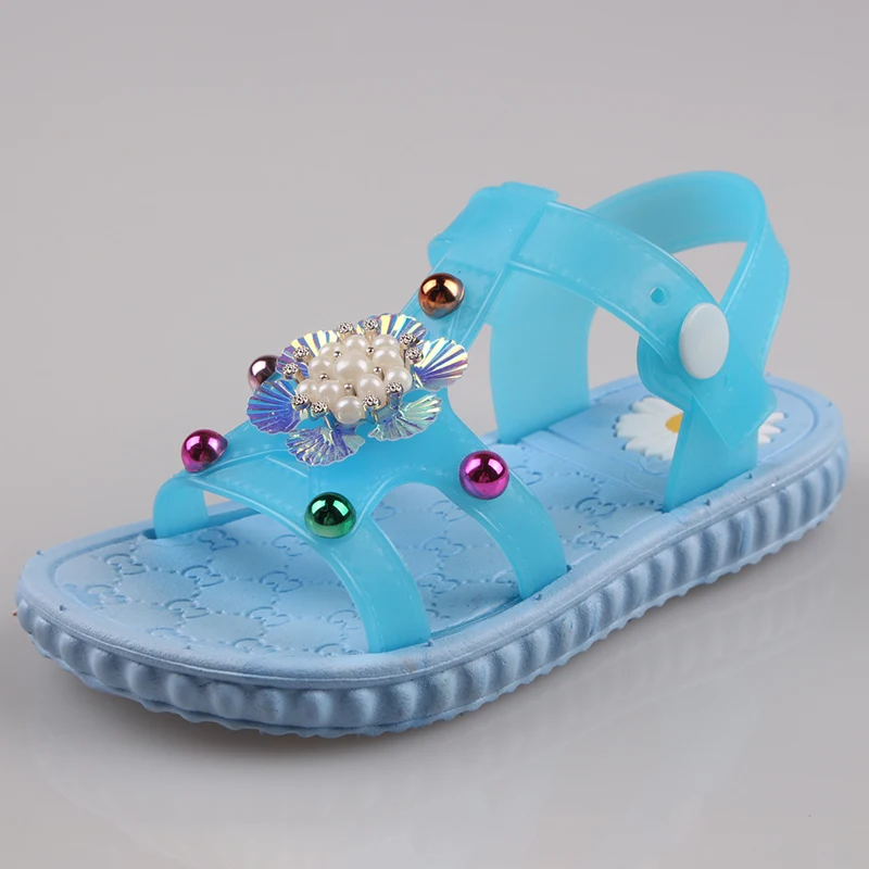 На работу под водой плоский поливинилхлоридный детская обувь с милыми цветами для девочек; Оптовая продажа; Летние прозрачные детские сандалии