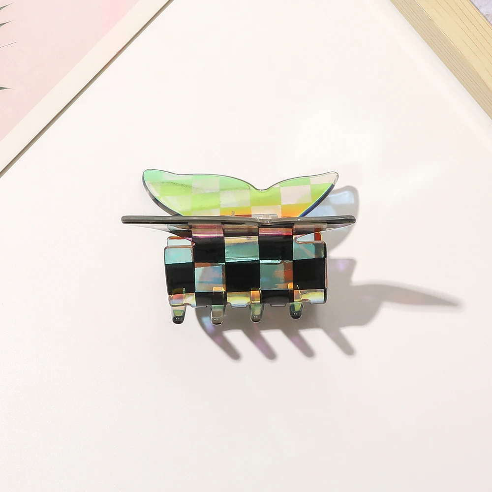 New Fashion Design Acrylic Hairgrips Retro Bright Grid Hair Claw Clip For Women