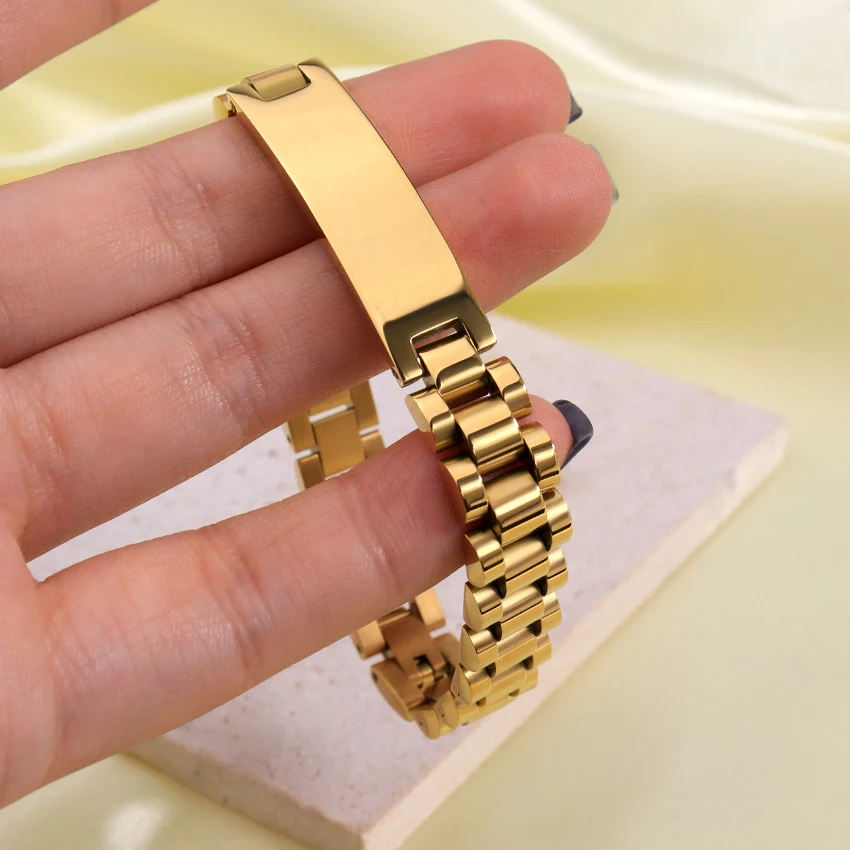 Hip Hop Punk Jewelry Thick Stainless Steel Chain Bracelet Luxury 18k Gold Waterproof Watch Band Bracelet for Women Men