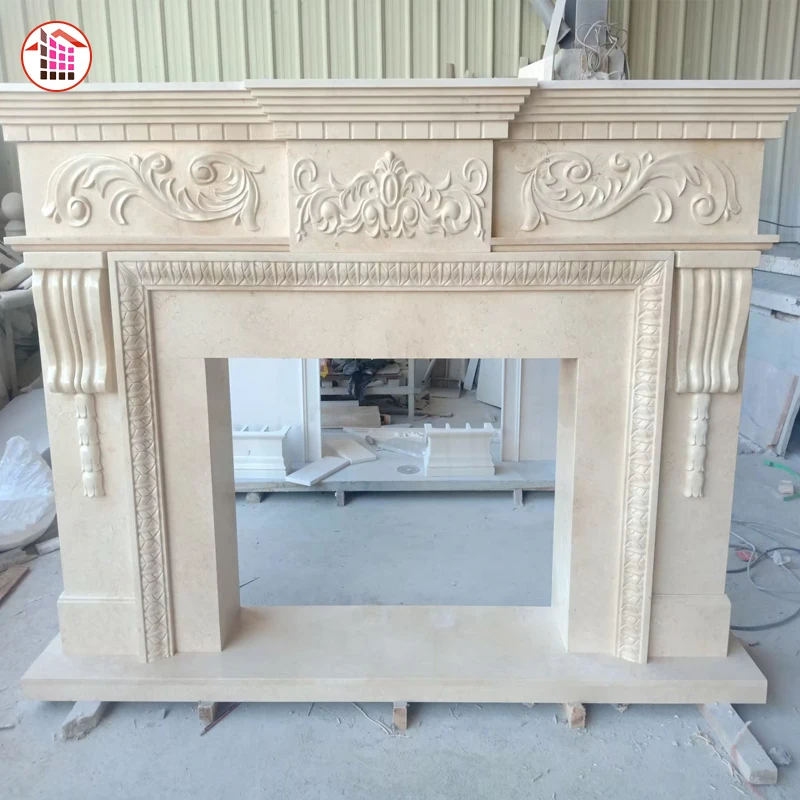 Chinese Wholesale Fireplace beige marble fireplace french natural marble fireplace surround marble stone mantle stone