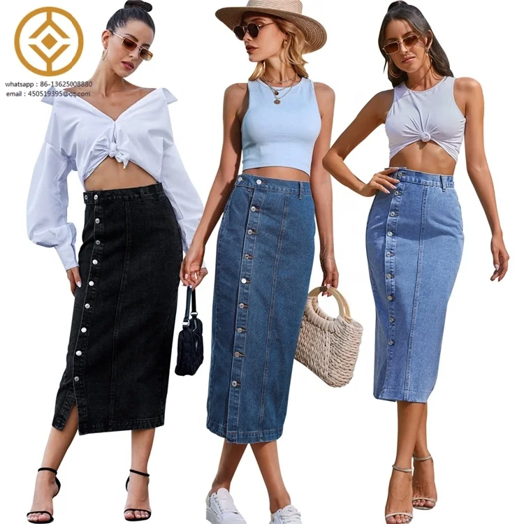 H0208S Fashion trend elastic denim skirt with riveted hips