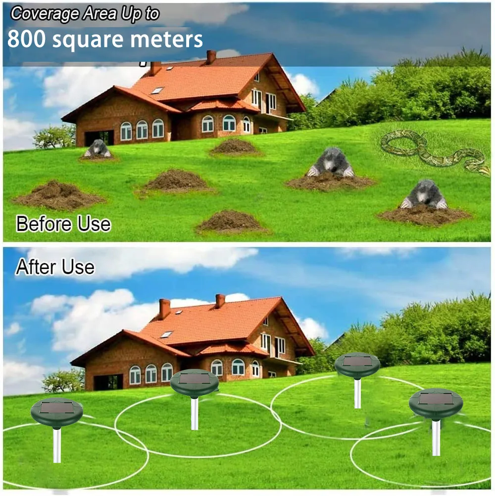 Solar Voice Control Sonic Mole Deterrent Spikes Snake Vole Gopher Repellent Groundhog Deterrent Vibration Stake for Lawn Yard