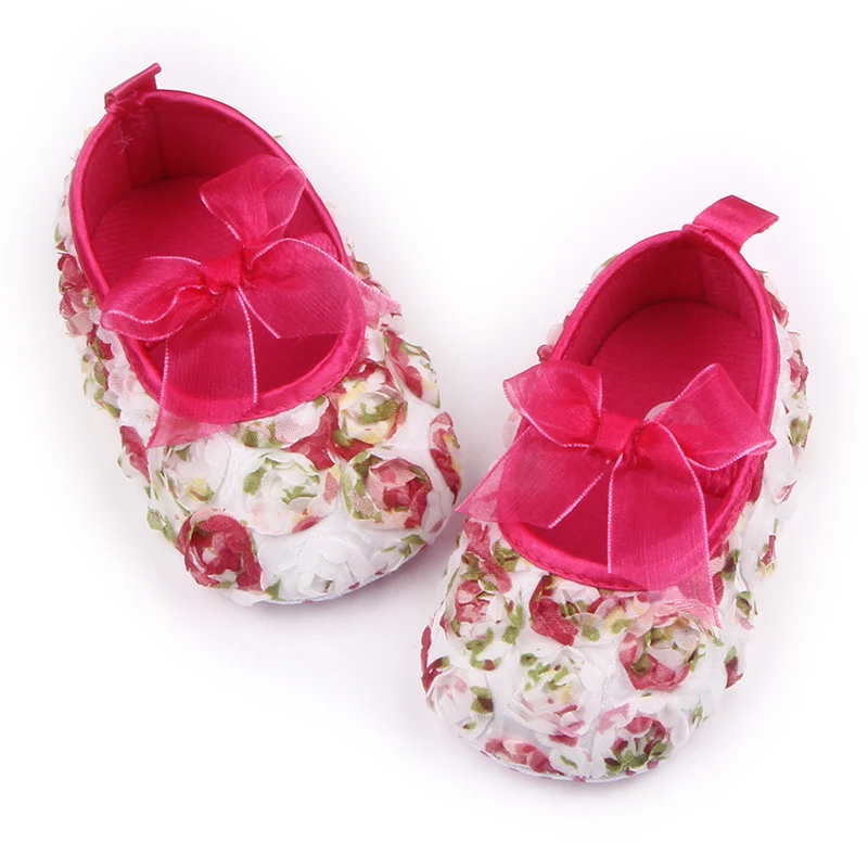 Colorful Rose Soft Butterfly-knot Baby Girl Crib Shoes