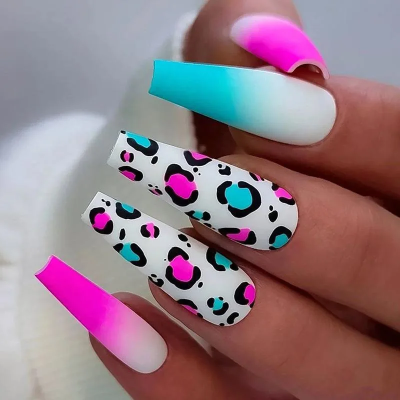 Hot-selling WholesaleRainbow Gradient New arrival  false nails coffin almond ballerina Artificial Fingernails with kit