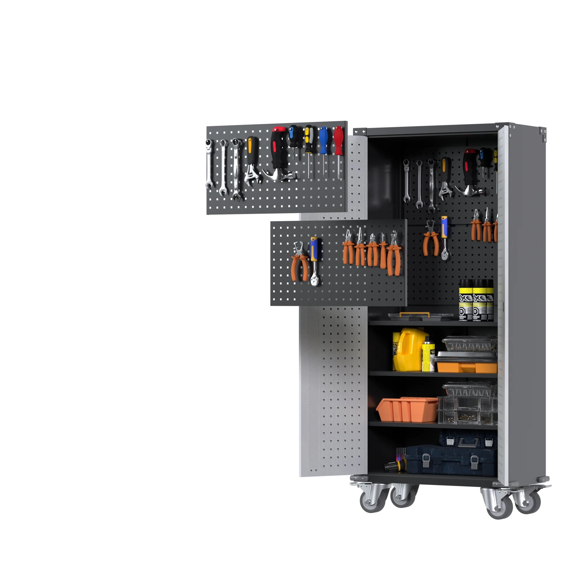 Double Colored Rolling Metal Storage Cabinet with 2 Peg Board for Storage