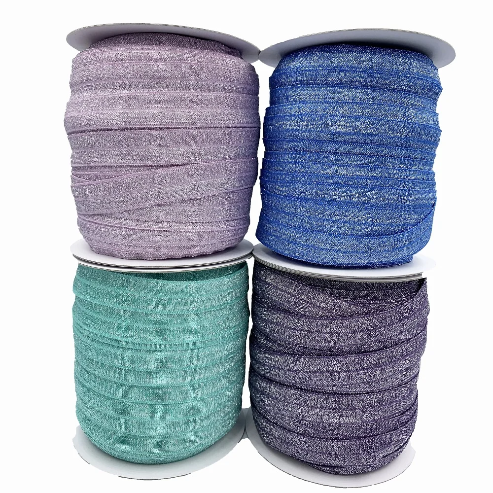 Glitter Metallic Fold Over Elastic Stretch FOE Elastic band for Hair Tie 5/8 Inch Wide Headband Elastic