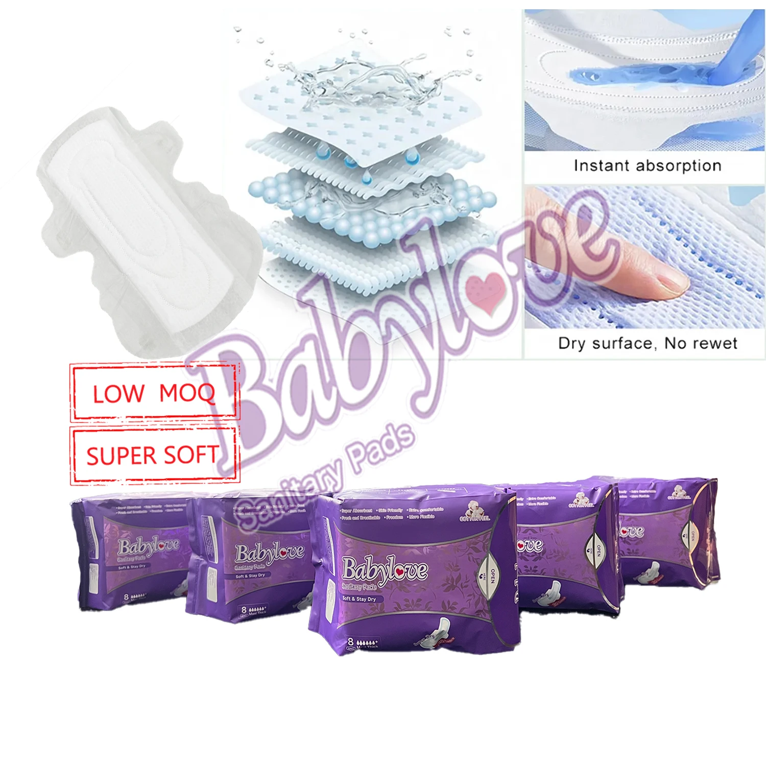 Disposable Private Label Lady Anion Chip Sanitary Napkin Printing, Cheap Good Quality All Size Super Absorption Napkin Sanitary