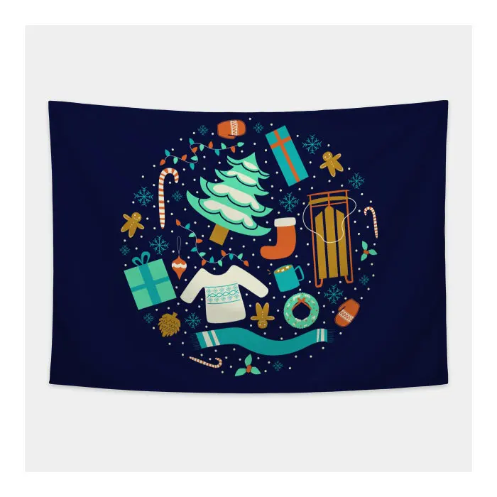 Best Price Low MOQ Home Room Decorative Wall Hang Logo Printing Cotton Polyester Fabric Custom Christmas Tapestry