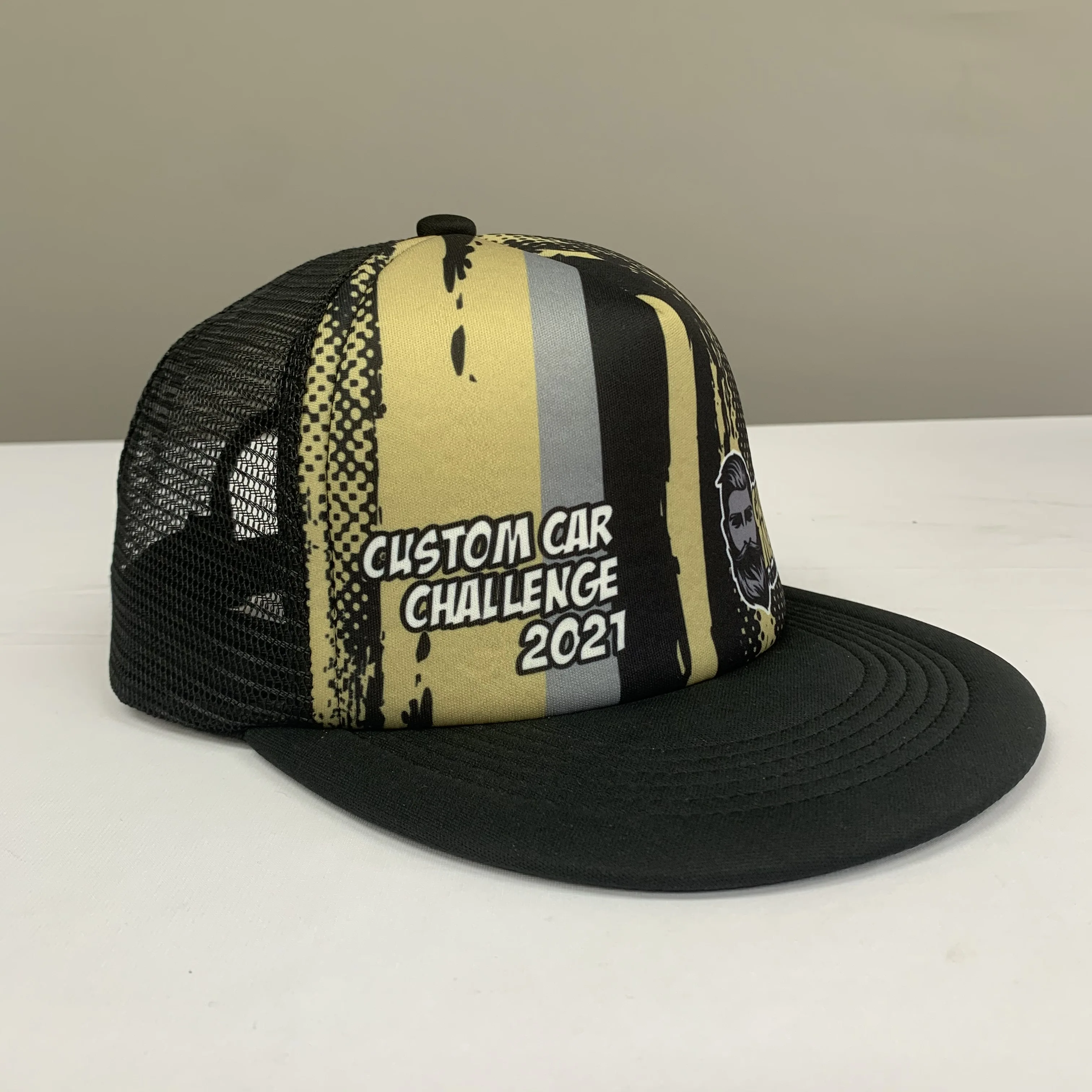 Muti Colors Custom Printed 5 Panel Unisex Mesh Snap Back Trucker Hat 3D Embroidered Patch Bulk for Adults Sports Scene