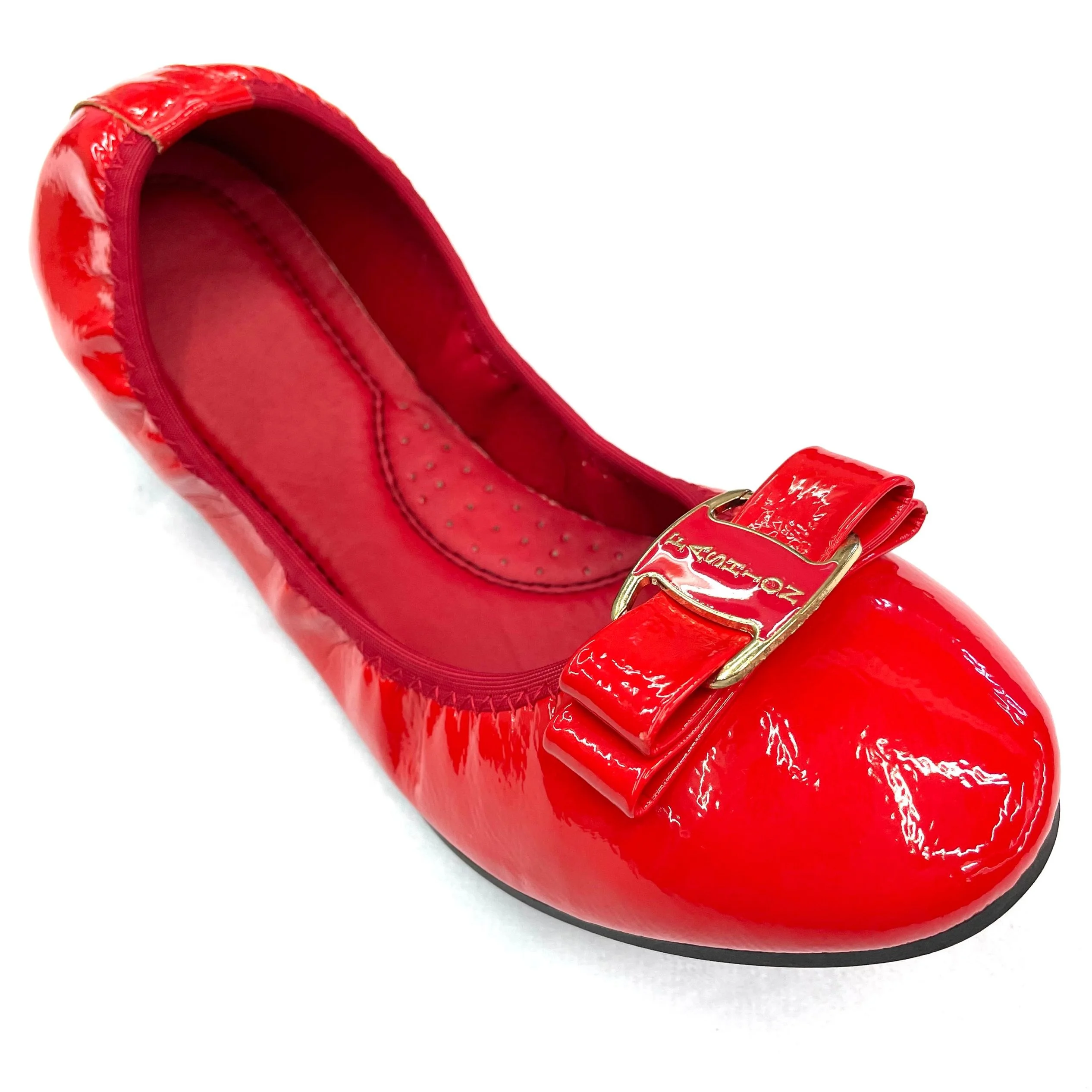 2021 Women High Quality Foldable Flat shoes Red Color Customized PU Upper and TPR Heel Spring Style Lady Daily Wear Flat Shoes