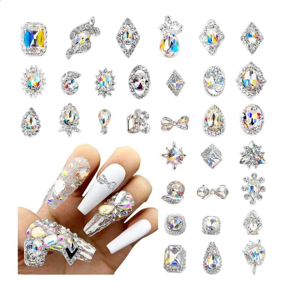 Wholesale Bulk 3D Flatback Iridescent Clear Gem Diamond Nail Art Accessories Glass AB Color Crystals Nail Rhinestones Kits