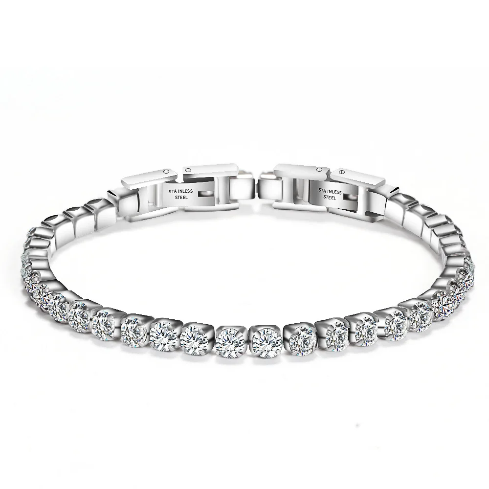 Nickel Free Jewelry Accessories Women Trendy Tennis Bangle Titanium Steel Inlay Shiny Zircon Tennis Bracelet