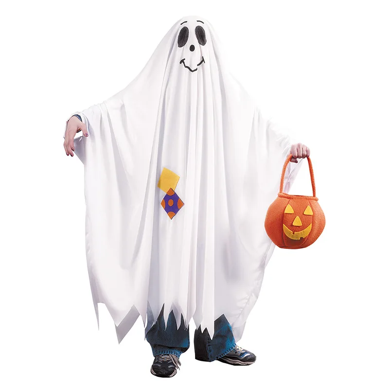 Kids Ghost Cloak Long Cape White Tassels Performance Cosplay Party Dress Up Boys Girls Ghost Halloween Costume