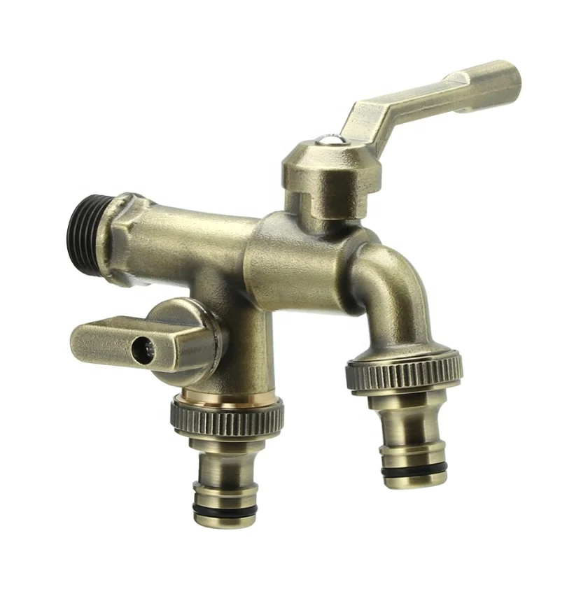Customized Smooth Gunmetal Surface Water Splitter Two Way Garden Hose Tap Brass Bibcock 3/4'