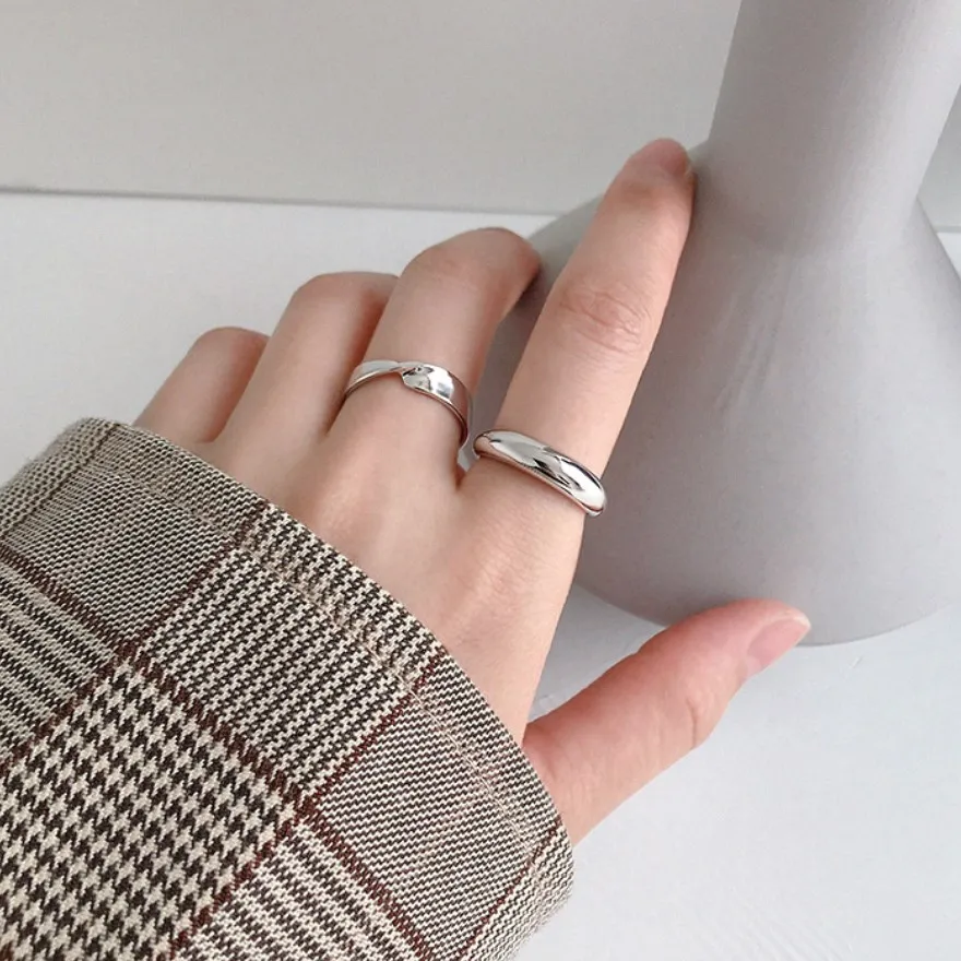 wholesale minimalist rings horn design 925 silver ring curve high polishing gold plated adjustable ring for women