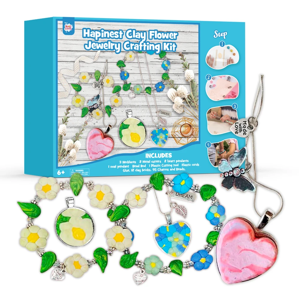 Make Your Own Clay Jewelry Craft Kit For Girls Arts And Crafts For Kids Ages 8+ Oven Bake Polymer Clay Kit Creating Jewelry