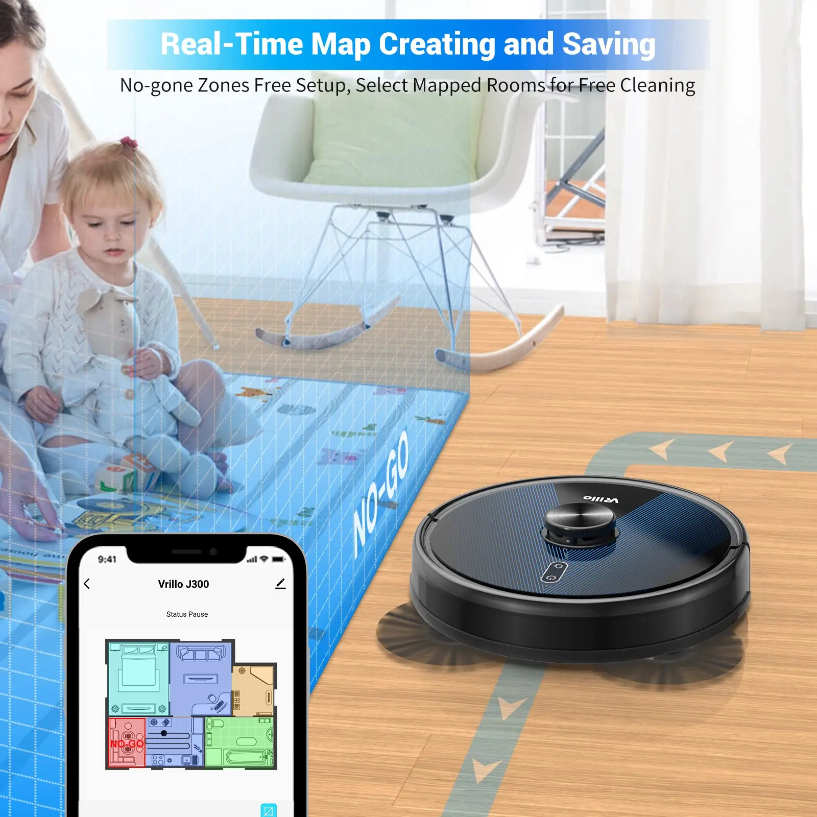 Home Quiet Clean VRillo J300 LDS Navigation Robot Vacuum Cleaner Rechargeable Robot Floor Cleaning Vacuums Cleaner