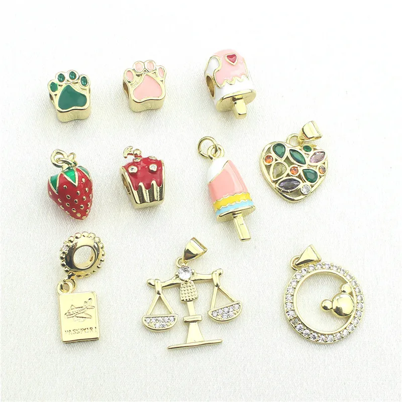 CH-HDP1526 Colorful CZ Enamel Charm Pendant,gold plated Heart/Passport/Scales/Ice cream/Heart Charm,Jewelry Making Accessories