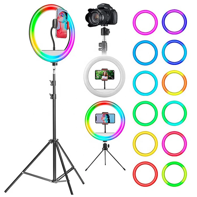 Wholesale RGB 12inch Led Table Lamp Colorful Dimmable 13 brightness 20 Color Modes 12 inch Selfie Ringlight for TikTok YouTube