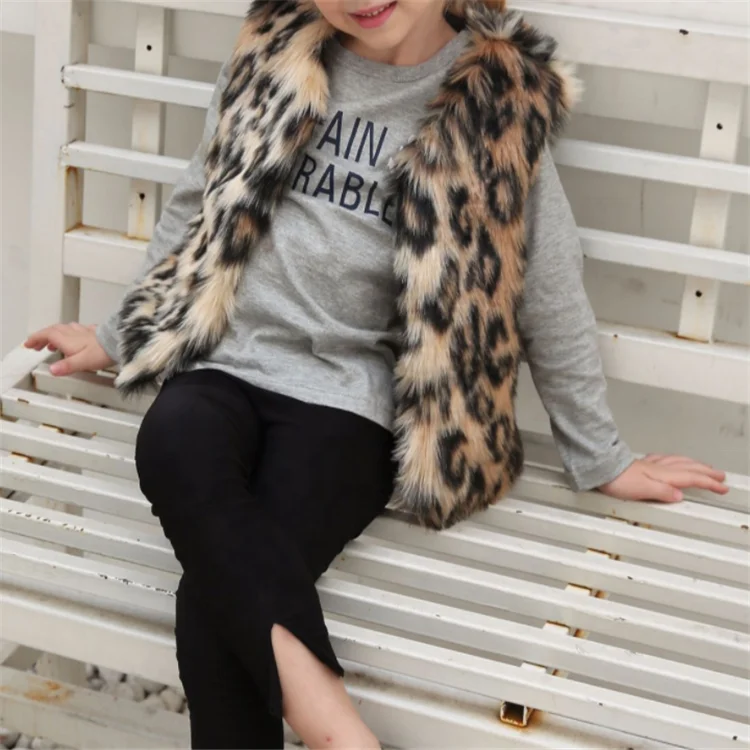 
Wholesale Customized Winter Faux Fur Kids Leopard Vest 