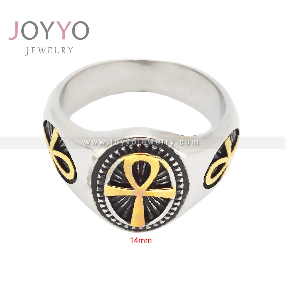 Factory Manufacturer Ankh Ring Silver Gold Mens Stainless Steel Signet Ring for Men
