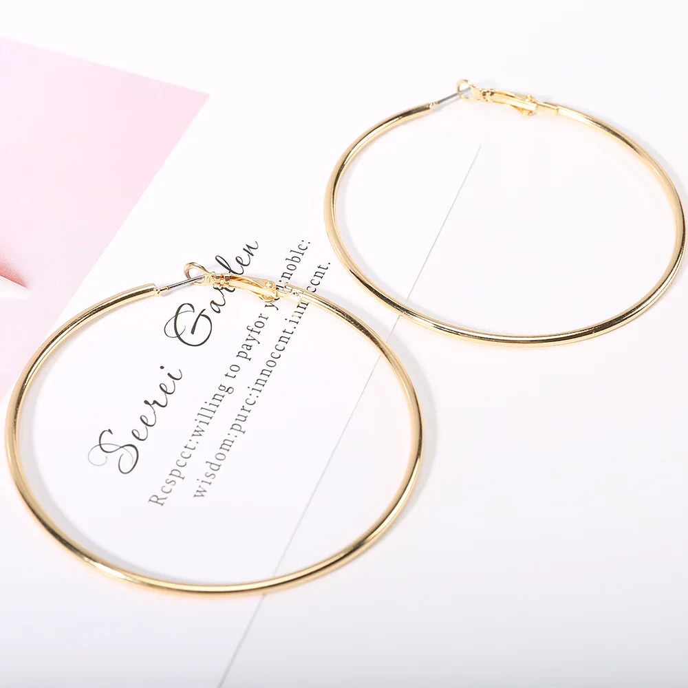 2021 Fashion Fine Jewelry 18K Gold Big Circle Drop Hoop Earrings Trendy S925 Silver Needle Round Vintage Earring