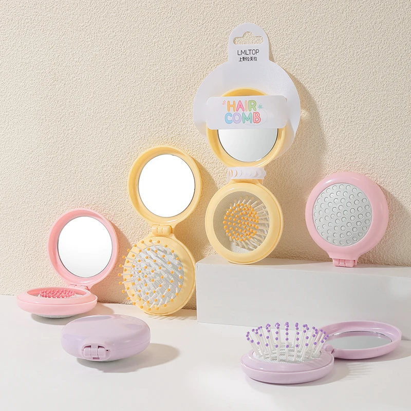 LMLTOP Double Side Airbag Brush With Mirror SY758 Foldable Plastic Air Cushion Comb For Travel Mini Detangle Hair Brush Mirror
