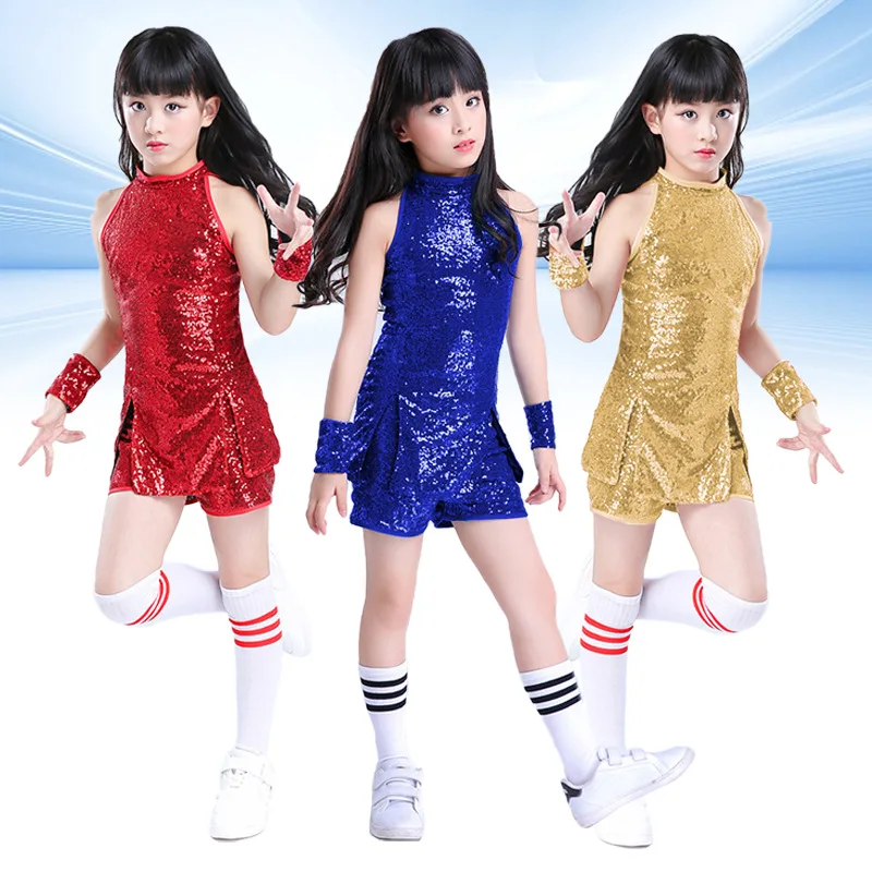 Kids Western Sequin Stage Show PailletteJazz Hip Hop Dance Costumes