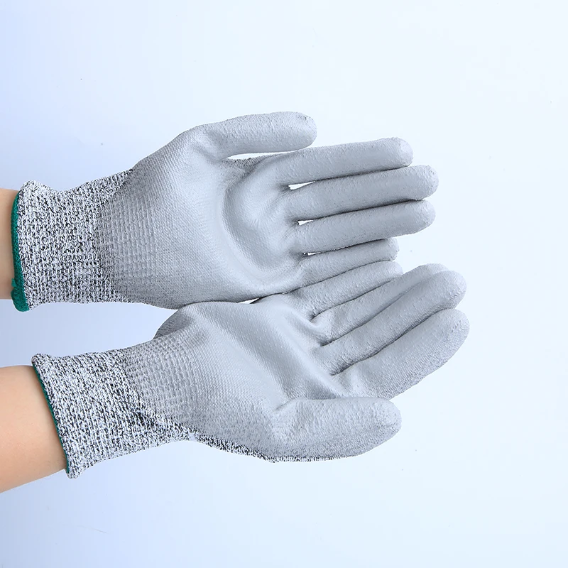 Machine Needle Seamless Knitted Gants PPE Cut Resistant Glove PU Coated For Industrial Use Anti Cut Work Safety Construction Luv