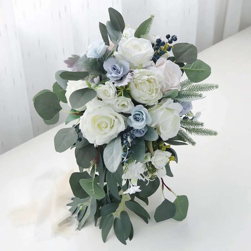 High quality white rose peony with eucalyptus bouquet for wedding bridal hand flowers wedding bouquet beautiful romantic flowers