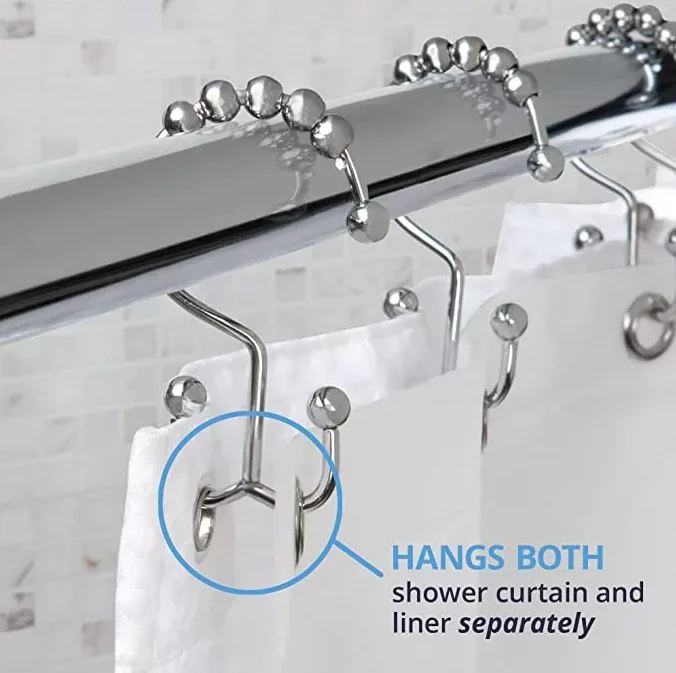 
Shower Curtain Hooks, Stainless Steel Rust-Resistant Anti-Drop Double Head Shower Hooks Rings for Bathroom 